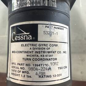 1394t100-10rz Electric Gyro Corp Overhauled Turn Coordinator With 8130 Pn