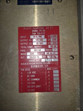 Pc-50 Flite-tronics Static Inverter Part Number