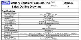 Mallory Sc628aj Slow Pulse Audible Alarm Sonalert 6-28v Ac/dc Usa 68 - 80 Db