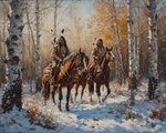 Vintage Illustration 2 Native Americans Aspen Forest Snow Art Poster 8X10". Fixed Price $11.75.