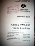 Collins PWR-230 Hf Power Amplifier Service Manual. Fixed Price $200.11.